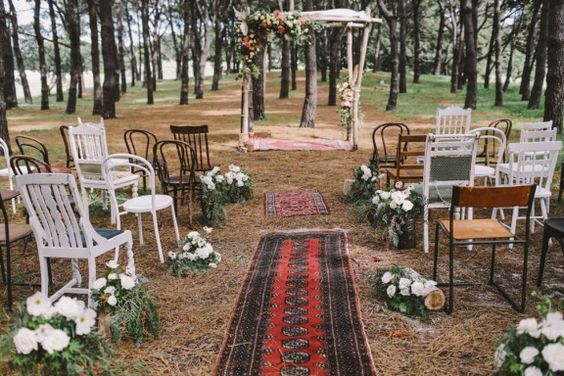 mismatched chairs wedding day ceremony