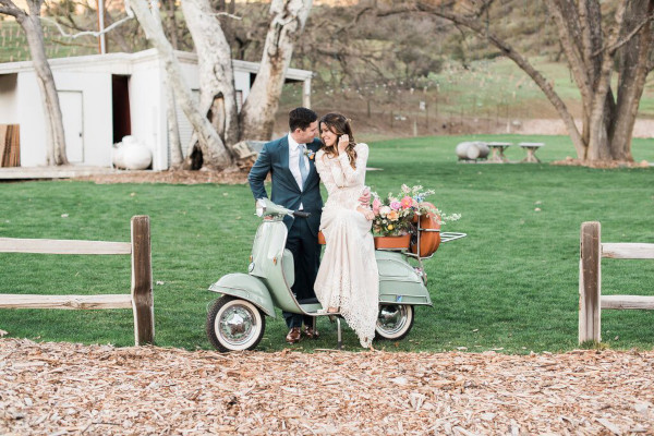 Vespa entrance couple ceremony wedding 