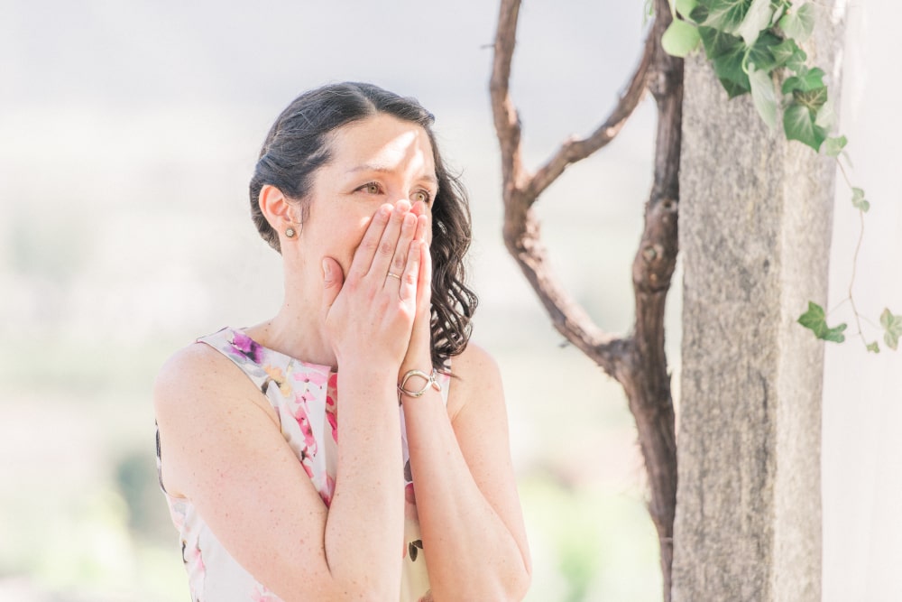 Marylin Rebelo, wedding celebrant, very moved after a speech of the bride and groom for her