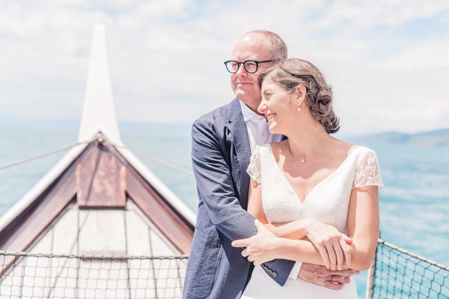 Symbolic wedding ceremony on a boat