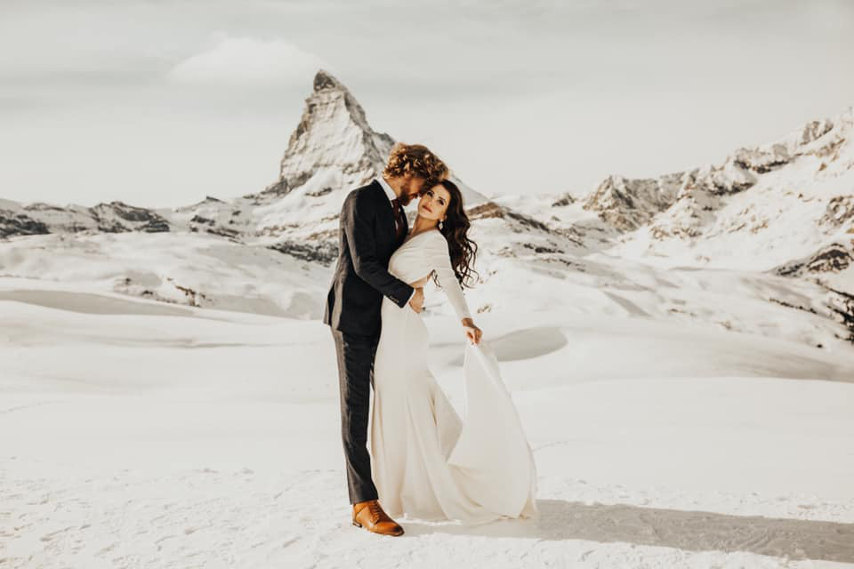 Happy couple after their wedding ceremony in Zermatt