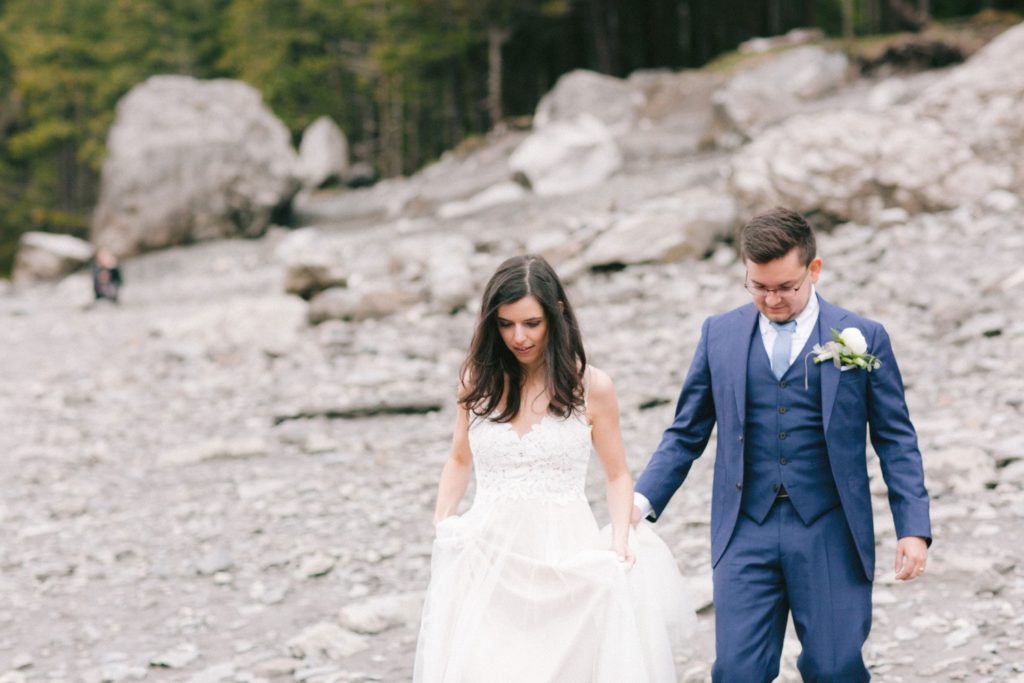 Couple walking after their wedding ceremony