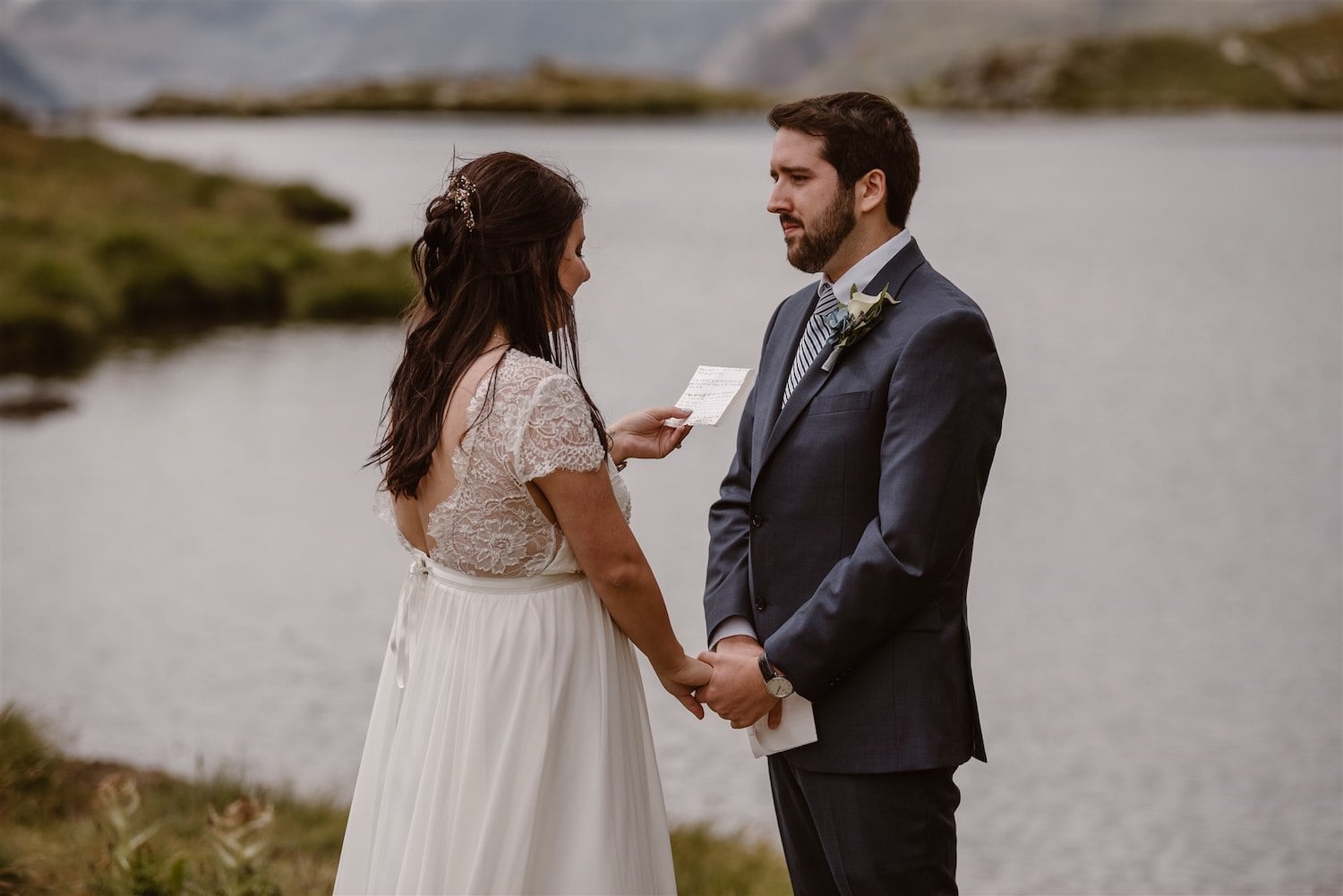 Couple exchanging vows during their elopement in Switzerland