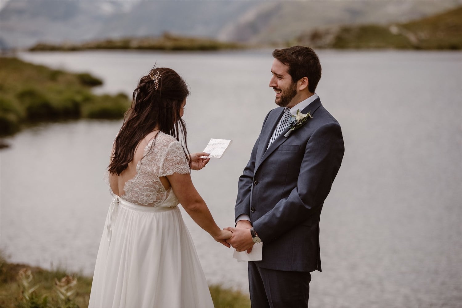 Couple exchanging vows during their summer elopement in Zermatt