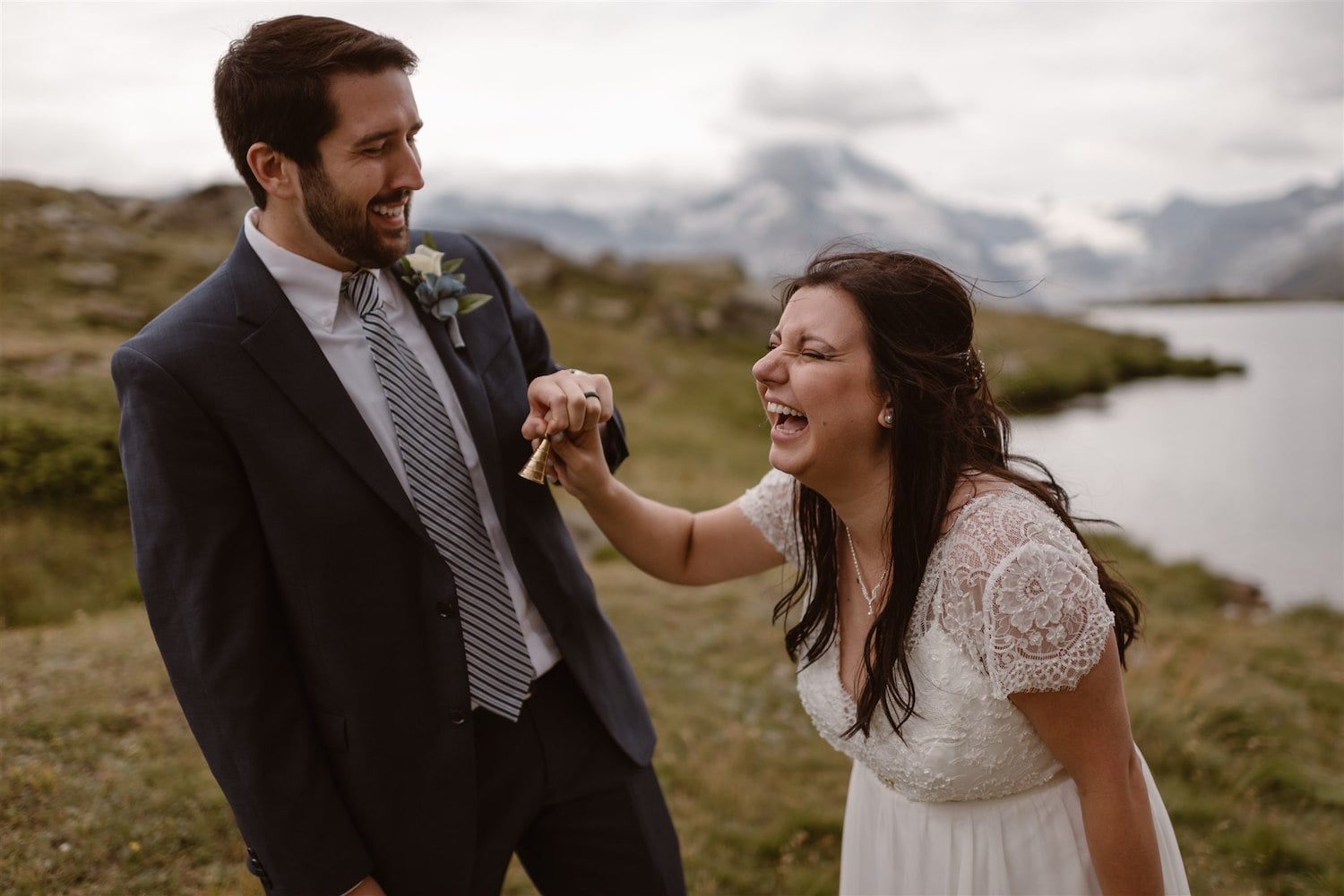 Laughing couple during their wedding in Zermatt