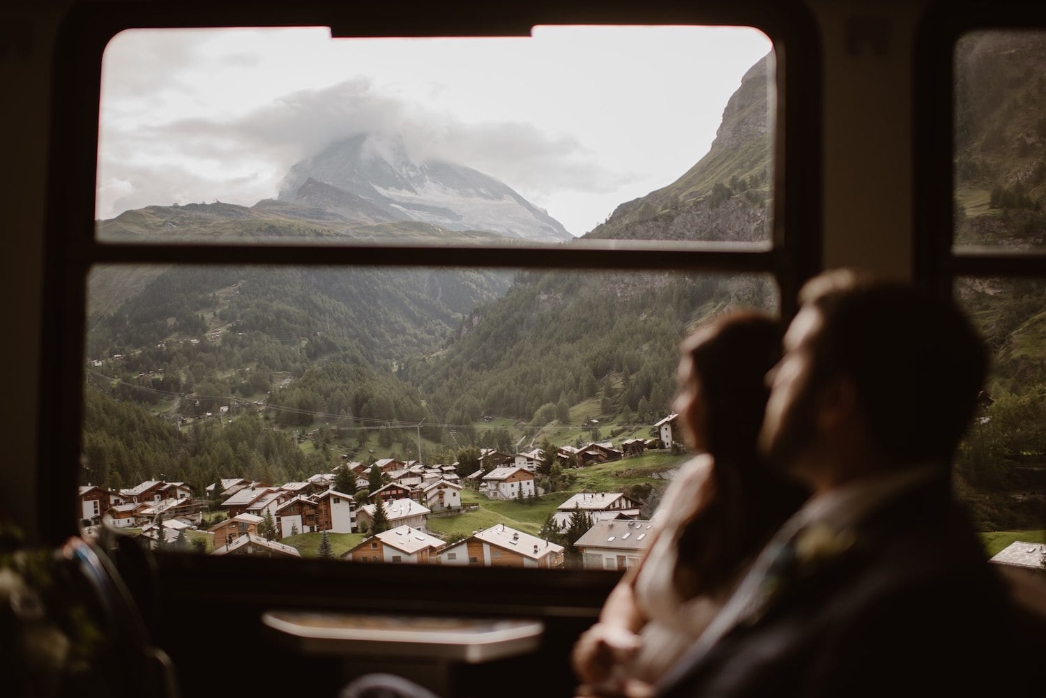 Couple looking at the Matterhorn after their elopement ceremony