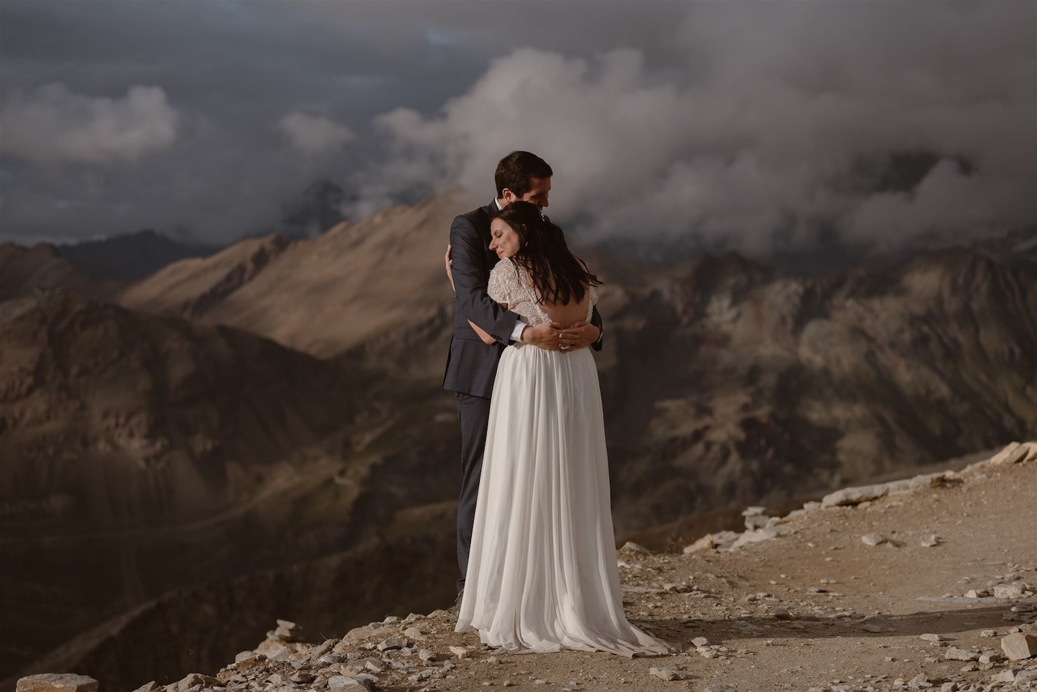 Couple hugging after their elopement ceremony in Zermatt