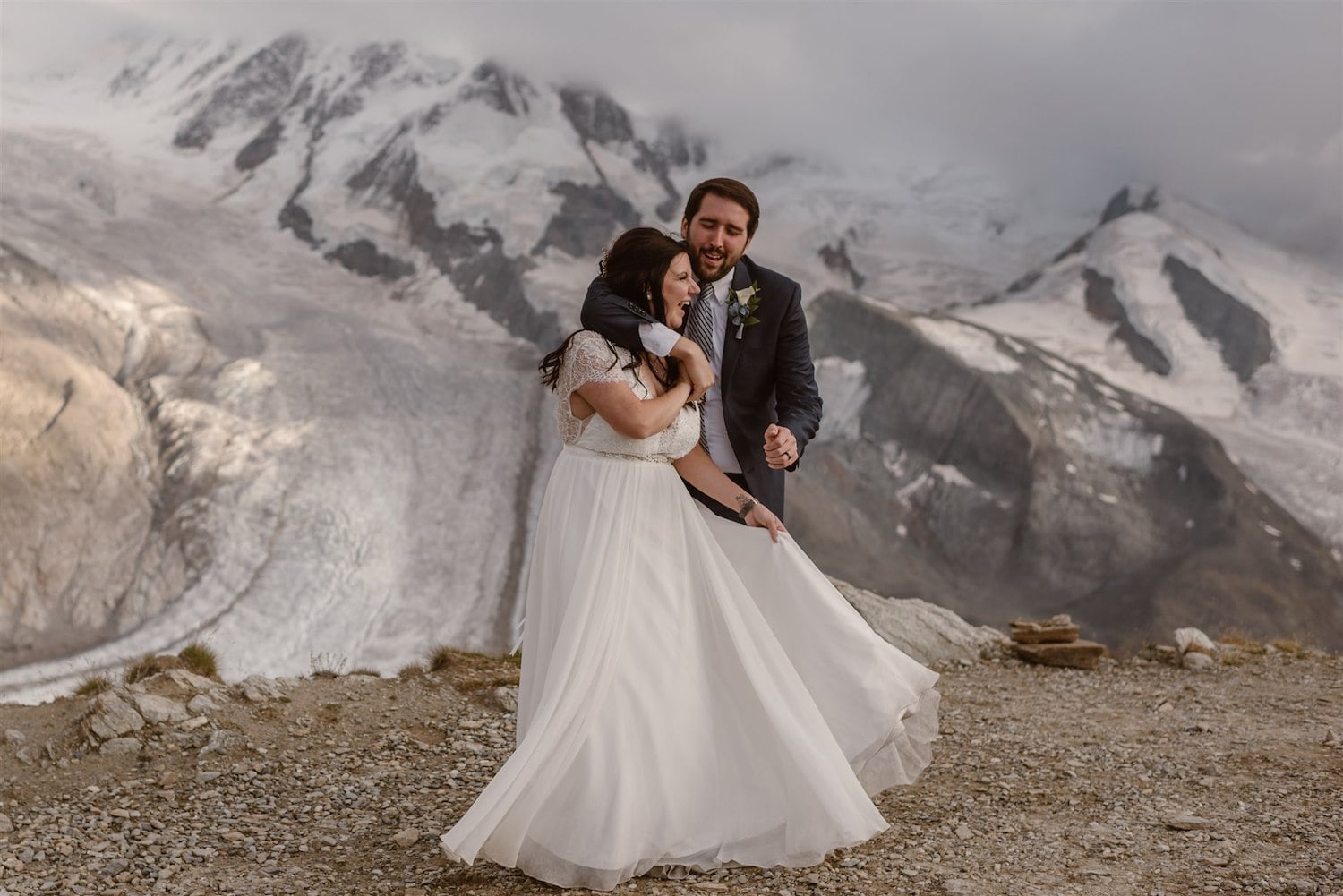 Couple dancing on the Swiss Mountains