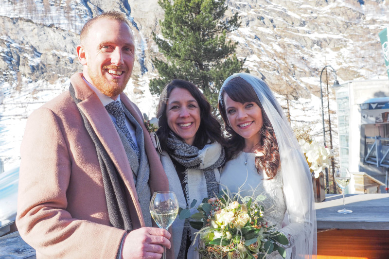 Marian, Conor and Marylin Rebelo after their wedding ceremony in Zermatt