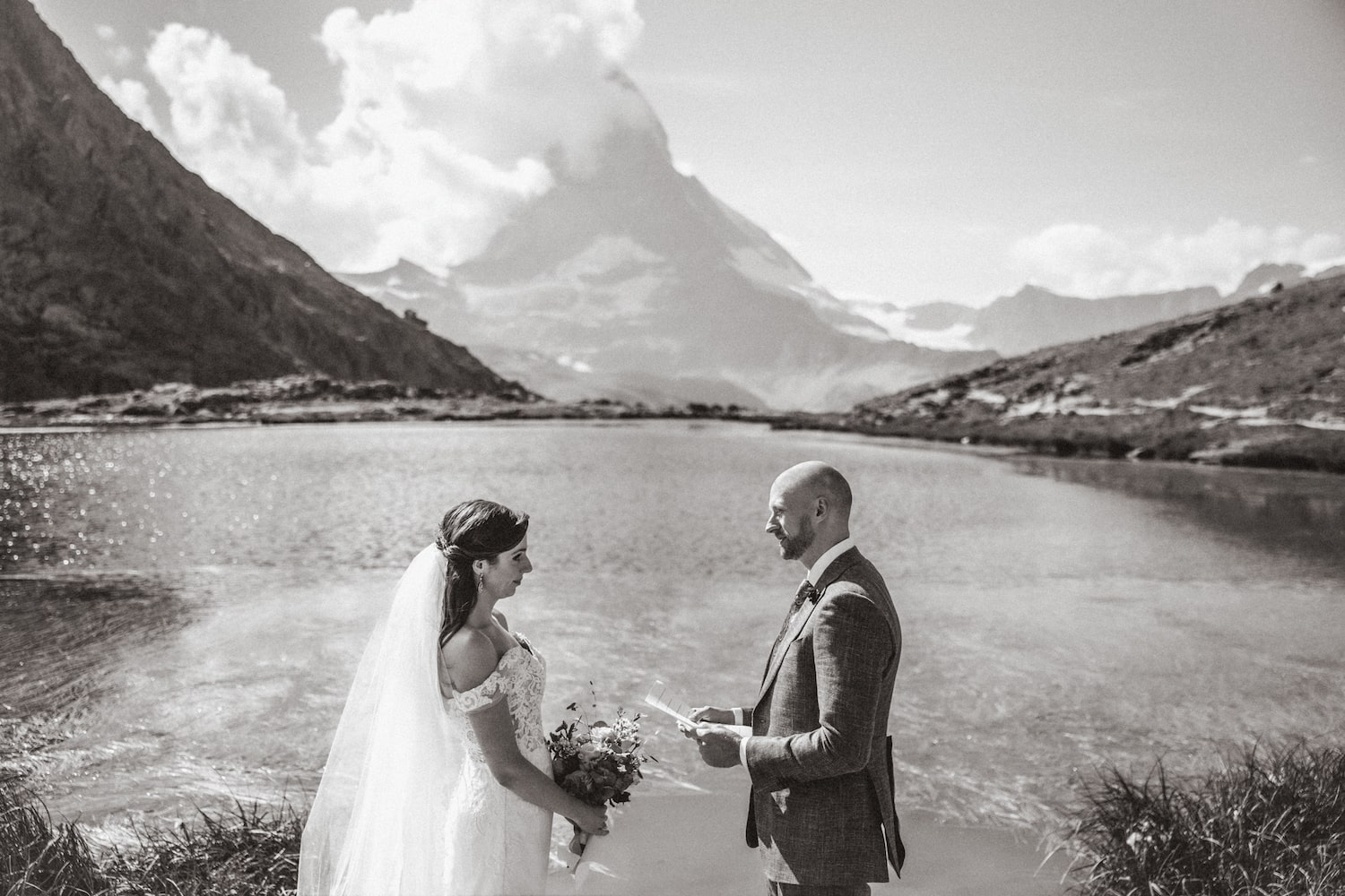 an intimate wedding ceremony in front of the matterhorn