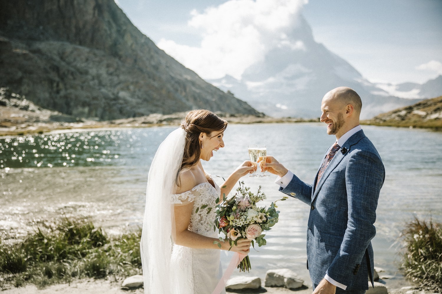 celebrating an intimate wedding in front of the Matterhorn