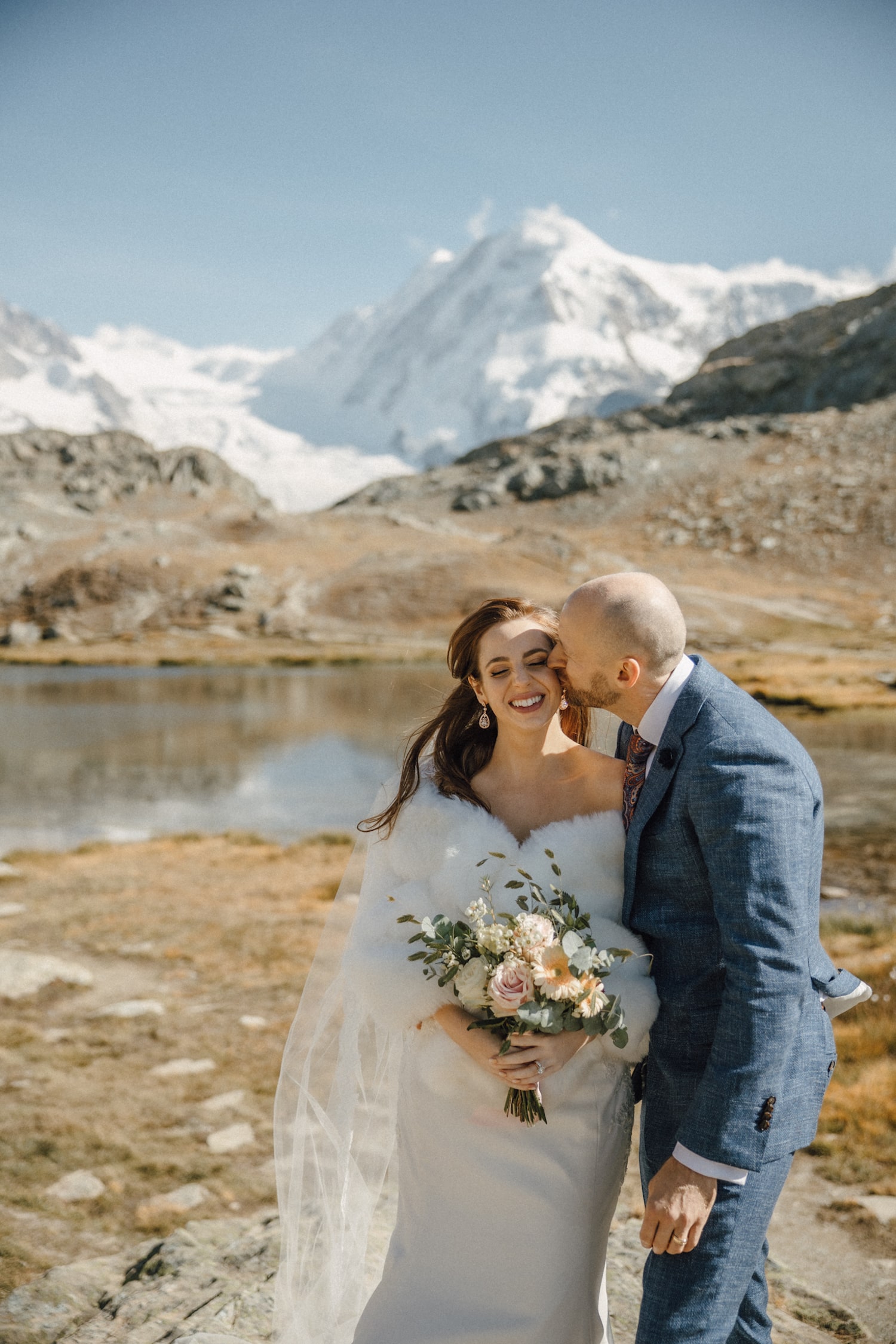 happy couple after their intimate wedding in Zermatt