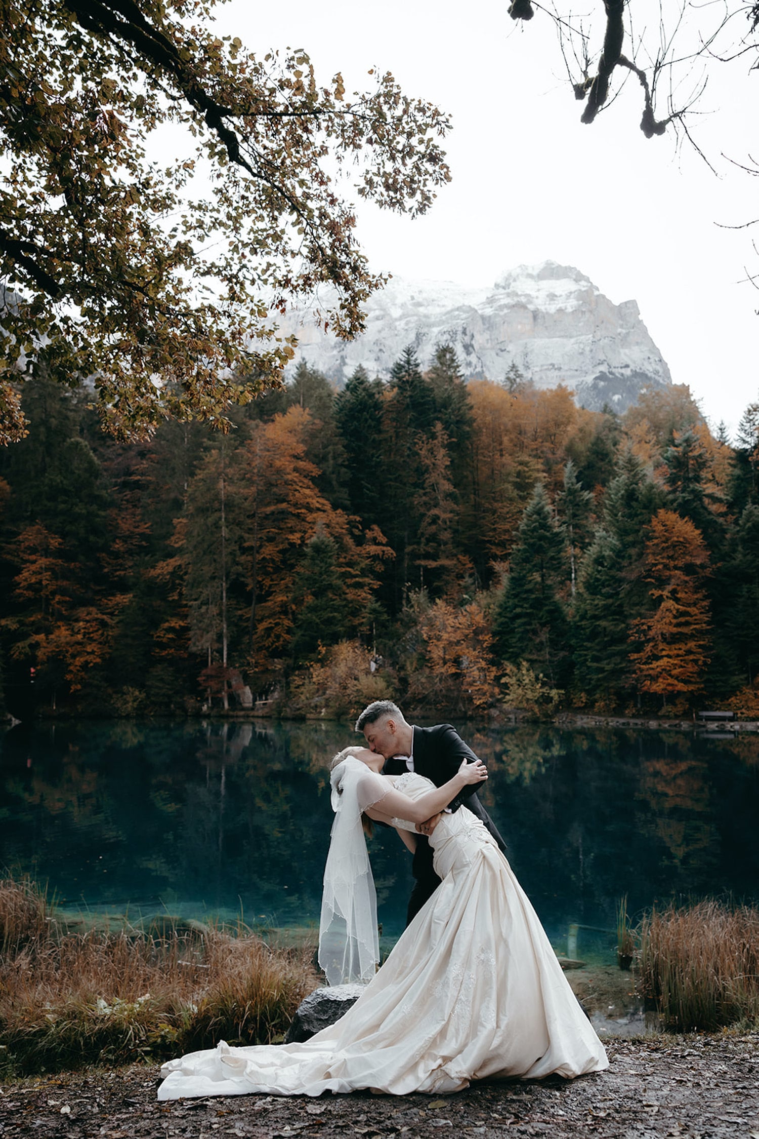 Married couple after their elopement in Blausee