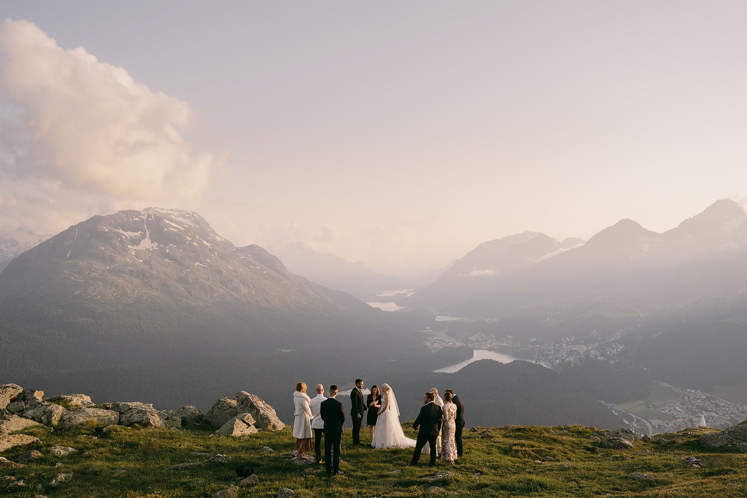 sunset micro wedding ceremony st. moritz