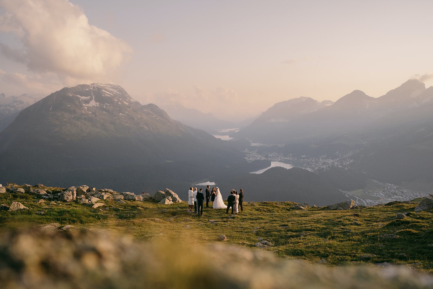 sunset micro wedding ceremony st moritz