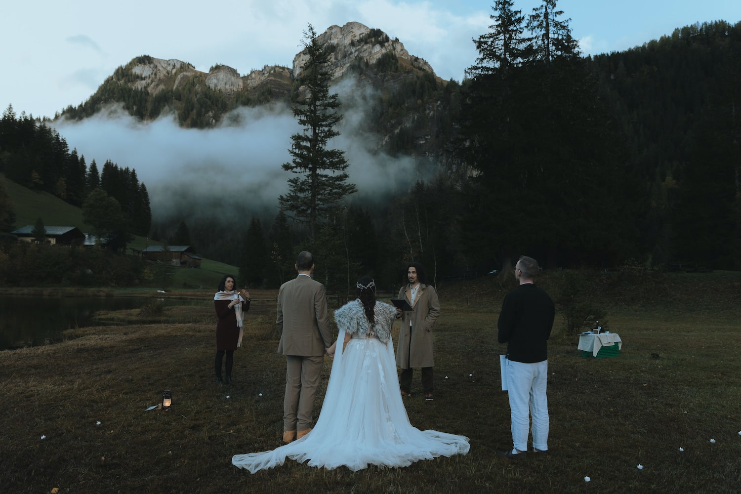 Twilight elopement ceremony in the Swiss Alps near Gstaad