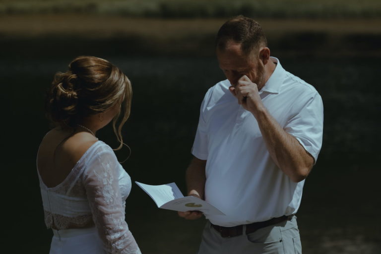The groom in tears during their wedding ceremony in Switzerland