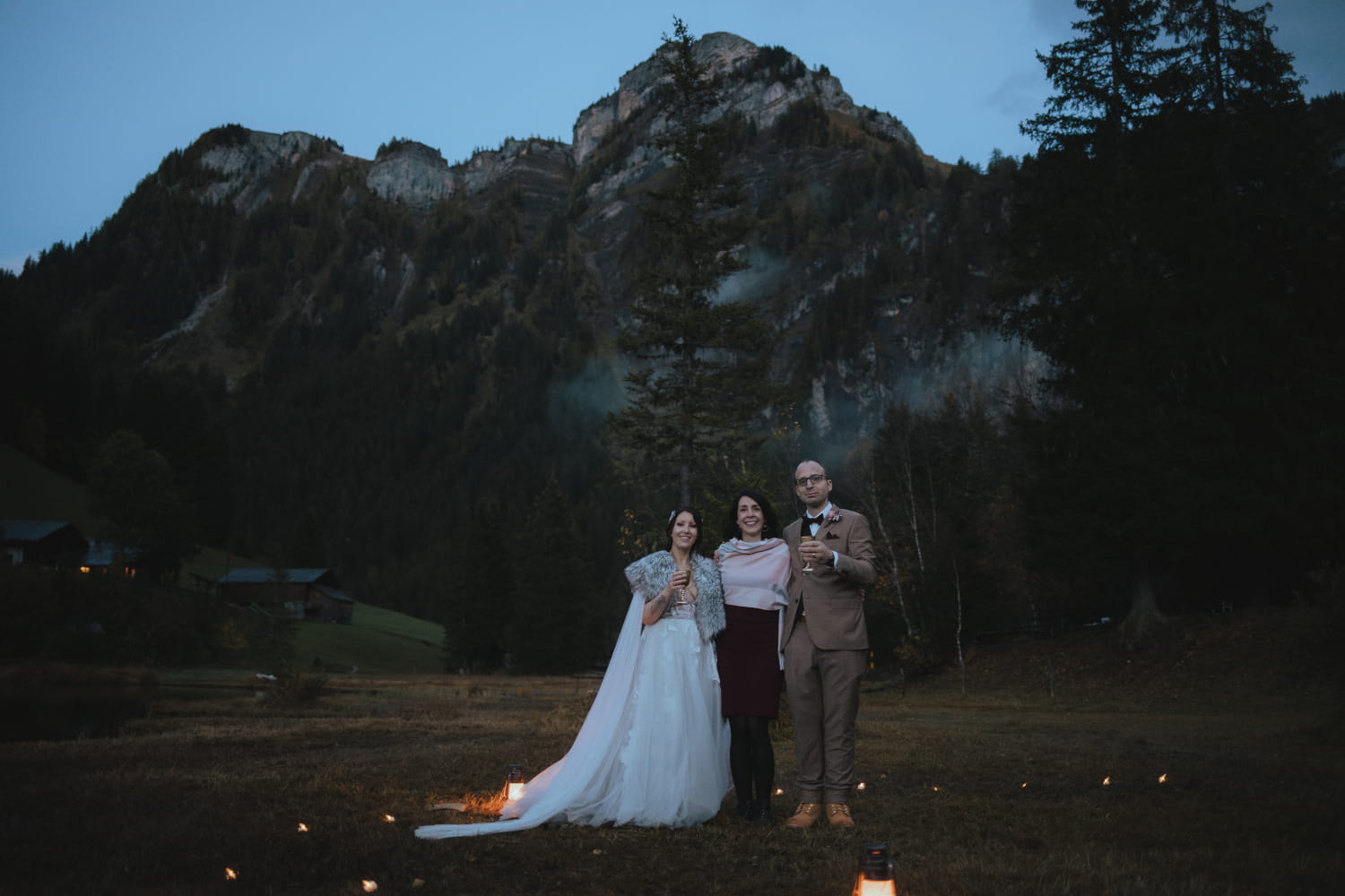 Twilight elopement ceremony in the Alps