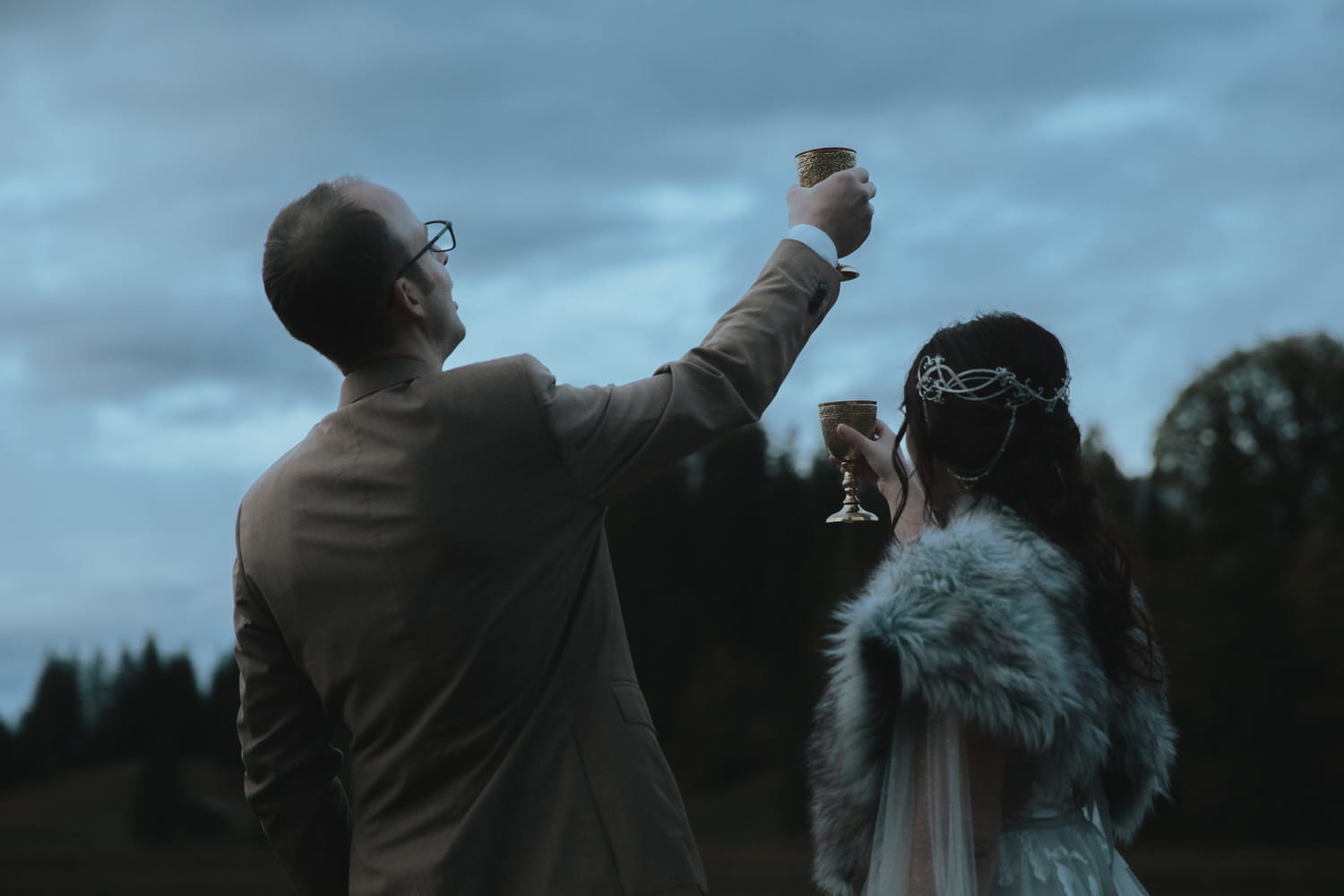Twilight elopement ceremony in Switzerland