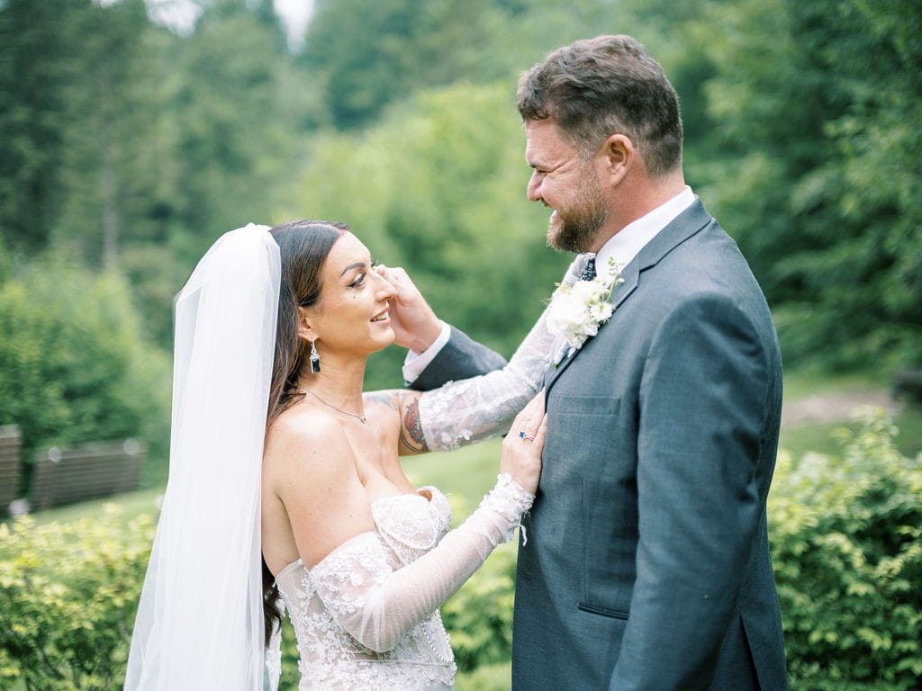 bride crying during her elopement ceremony