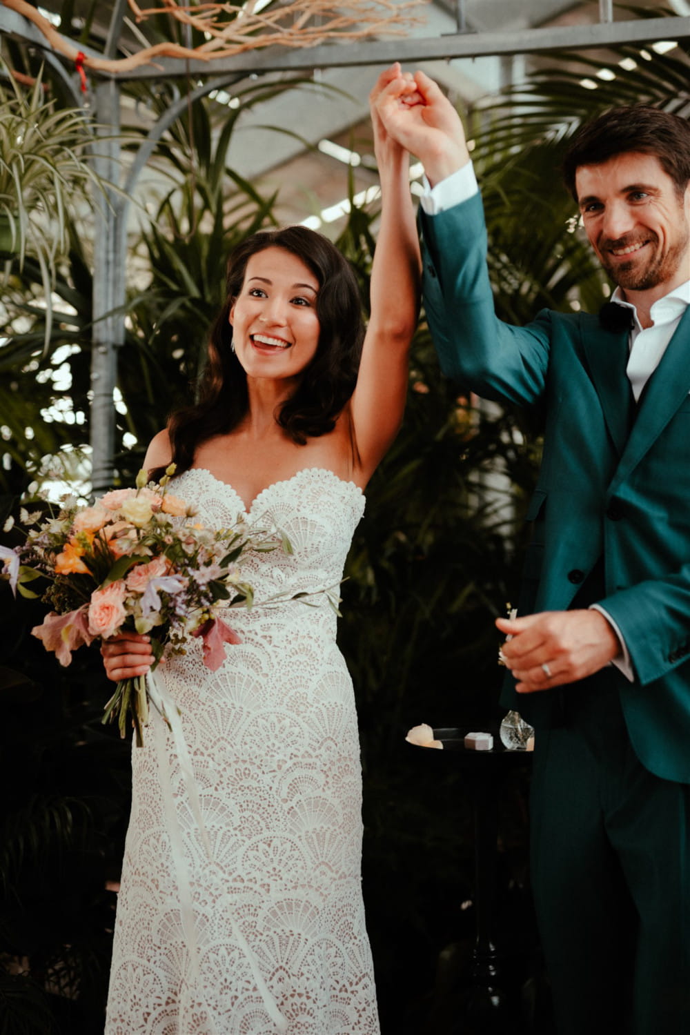 bride and groom happy after their wedding ceremony in switzerland