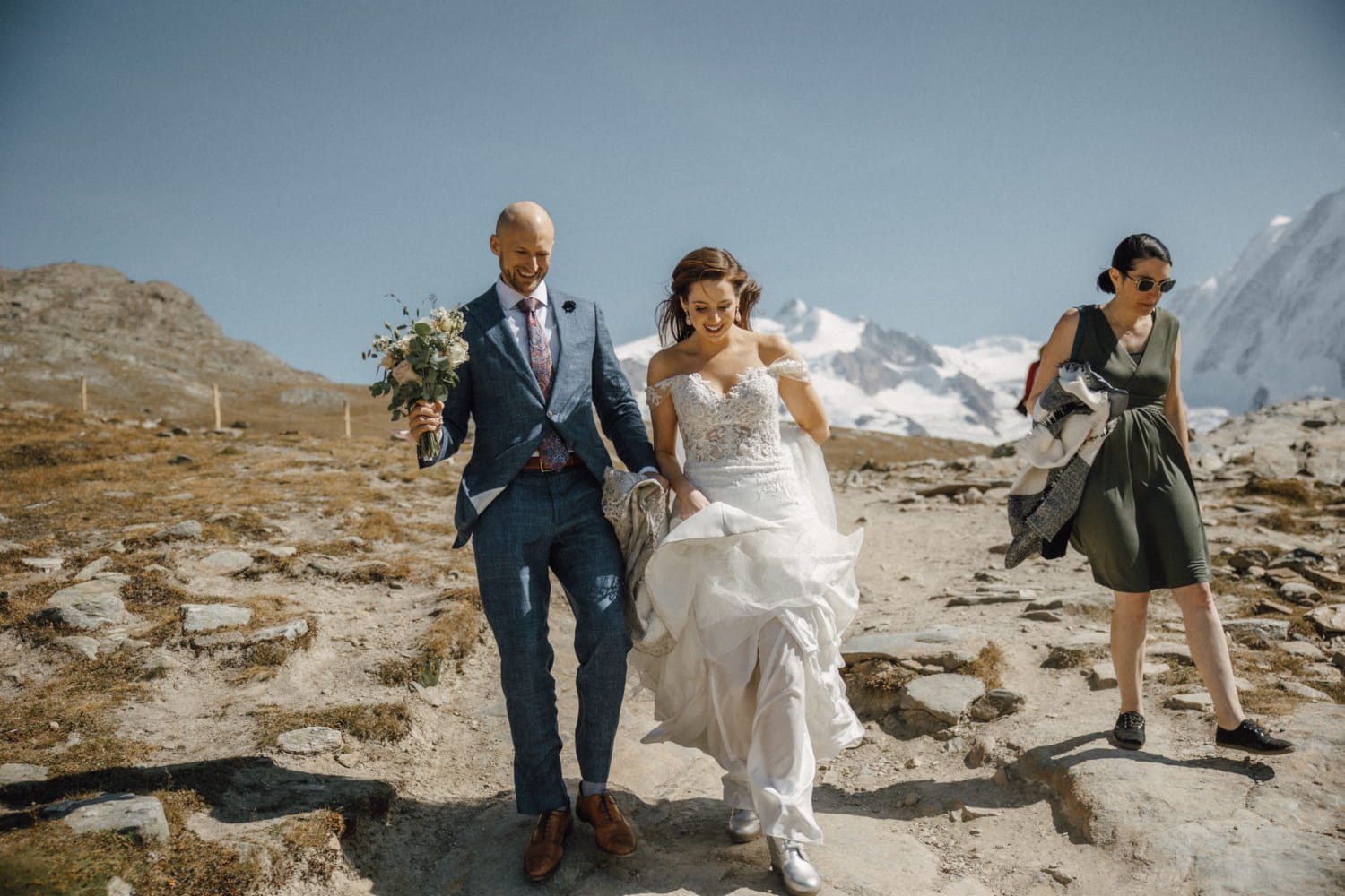 couple hiking for their wedding ceremony